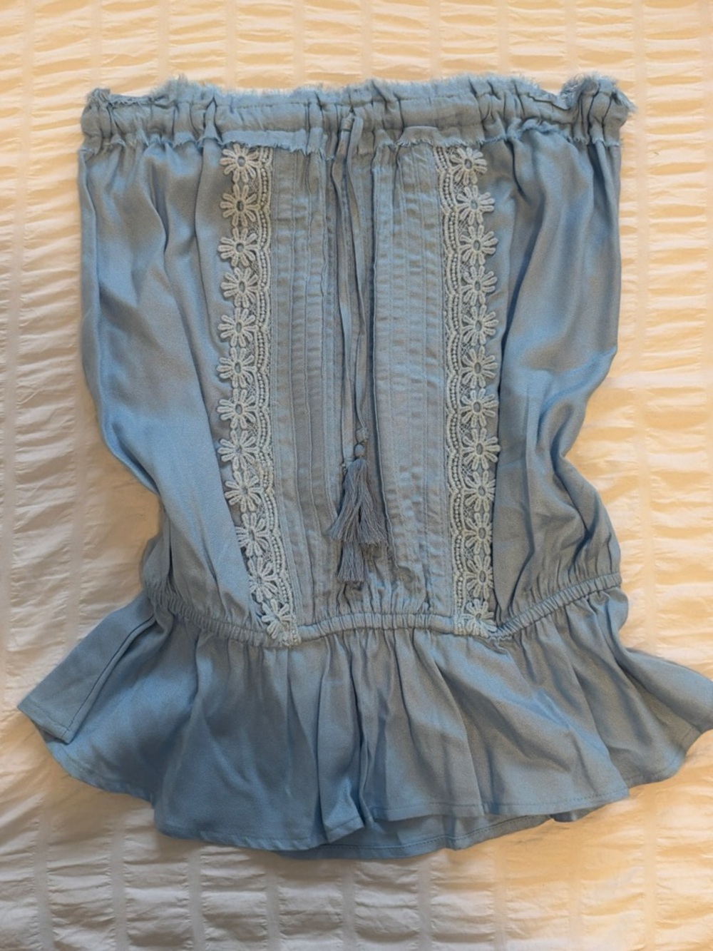 VENUS Light Blue Strapless Smocked Peplum Top